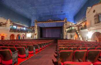 Arlington Theatre, Santa Barbara, California (outside Los Angeles and San Francisco): Stage from rear of Orchestra seating at House Right