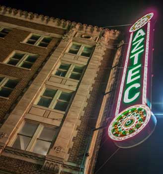 Aztec Theatre, San Antonio, Texas: Vertical Sign at Night