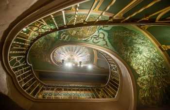 Orpheum Theatre, Phoenix, American Southwest: Peacock Staircase, from Basement looking vertically up to Mezzanine level
