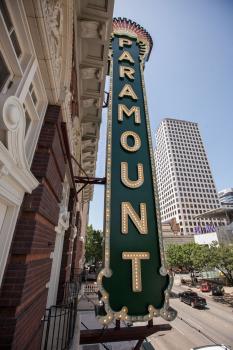 Paramount Theatre, Austin, Texas: Vertical Sign from interior window