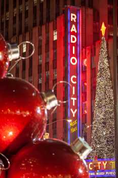 Radio City Music Hall, New York, New York: Radio City Music Hall and Christmas Baubles in the Lilholts Pooley Pool