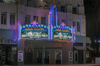 Saban Theatre, Beverly Hills, Los Angeles: Greater Metropolitan Area: Marquee At Night, from side