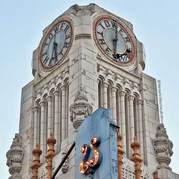 Tower Theatre, Los Angeles, Los Angeles: Downtown: Top of Clock Tower in 2018, prior to restoration