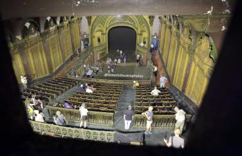 Tower Theatre, Los Angeles, Los Angeles: Downtown: View from Projection Booth (auditorium under high pressure sodium lighting)